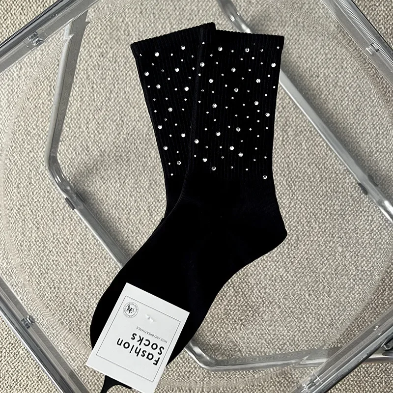 Womens Socks Embellished Little Rhinestone Cluster Crew Socks