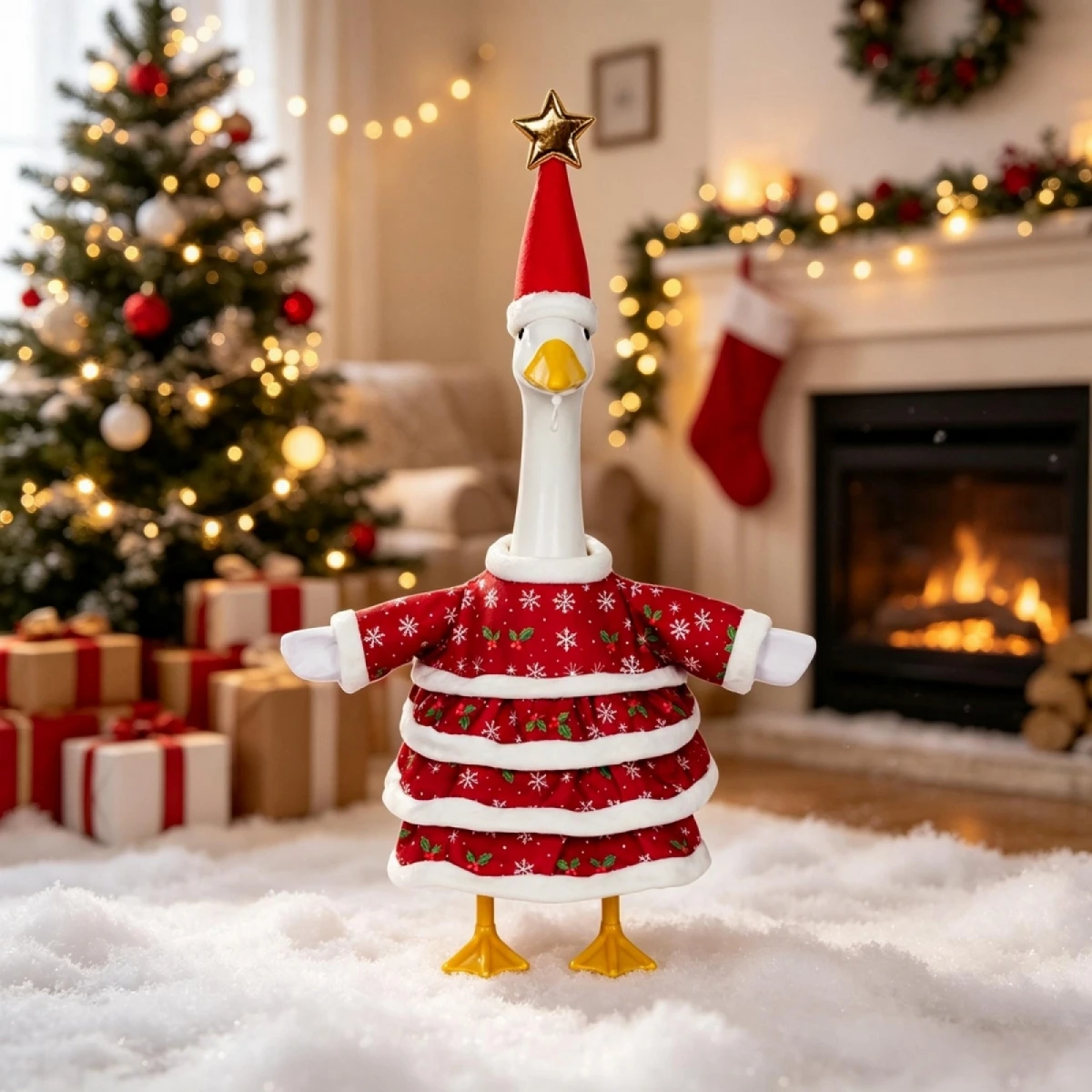 23 in Porch Goose Christmas Outfits Plush Trim Dress and Hat 2 Pcs Set