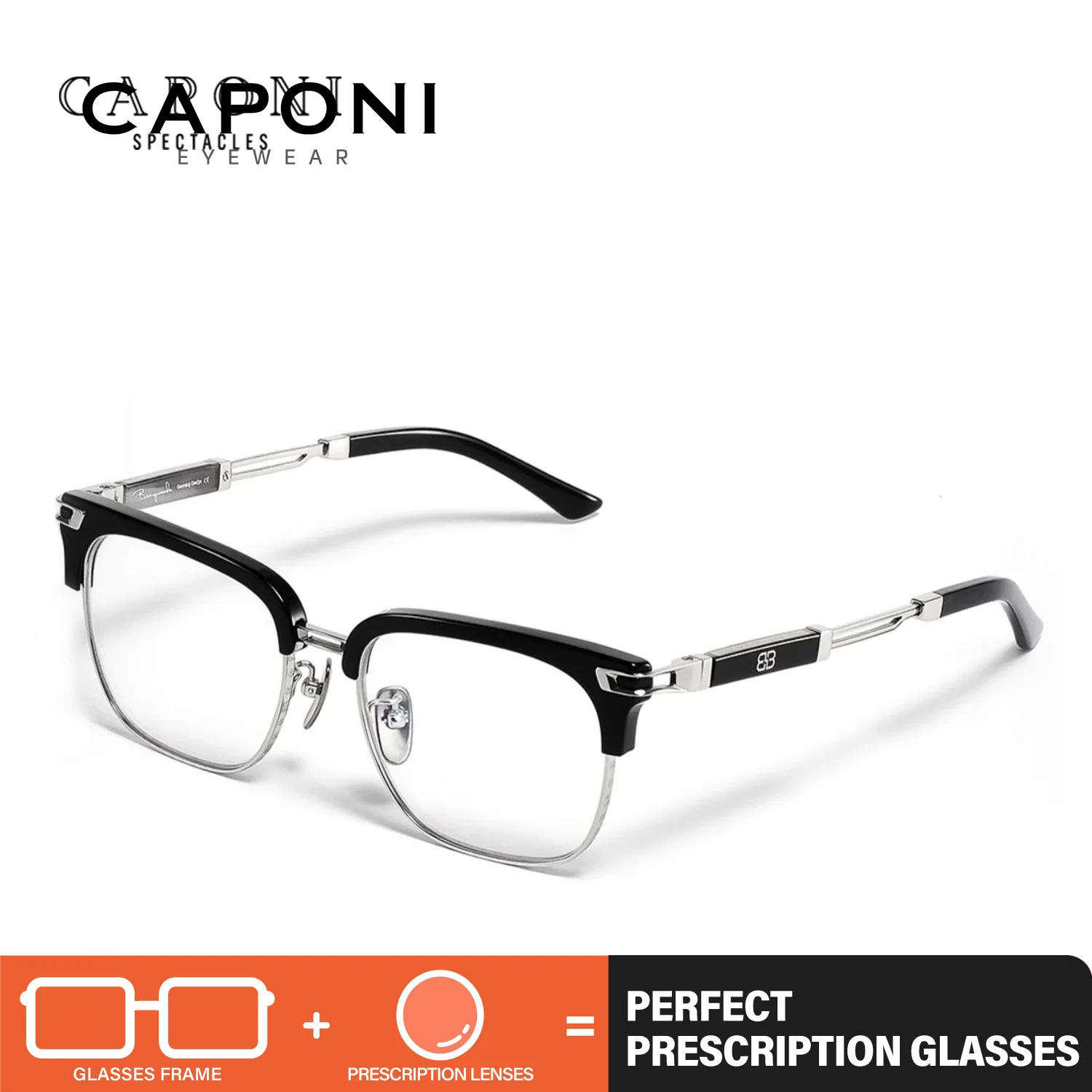 CAPONI Prescription Men Glasses Business Pure Tianium Acetate Myopia Glasses Progressive Customized Reading Eyeglasses PJ23025
