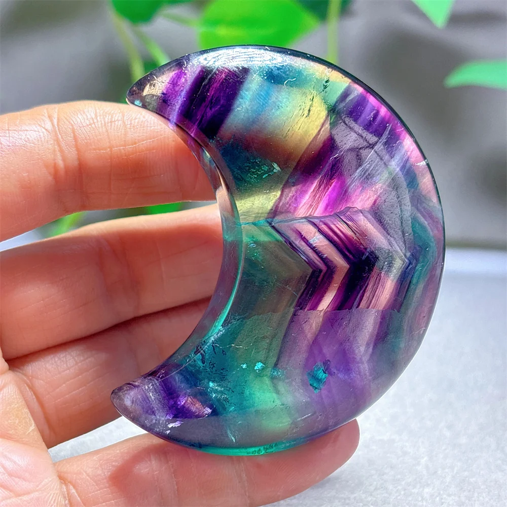 Rainbow Fluorite Moon Crystal Natural Stone Quartz Stone Minerals Home Decoration Reiki Beautiful Craft Gifts Energy Healing