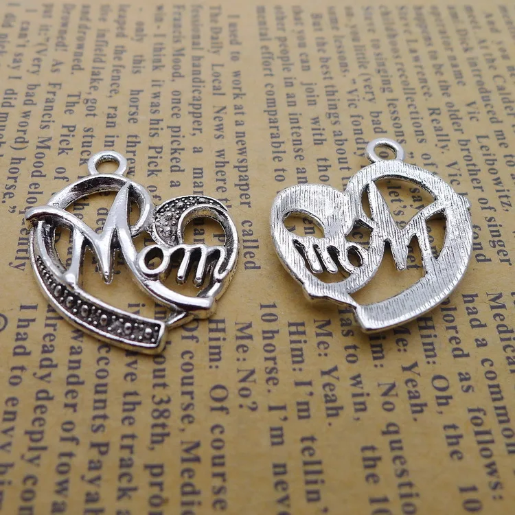 10pcs 25x28mm Alloy Charm Heart Love Mom Charms EF3665