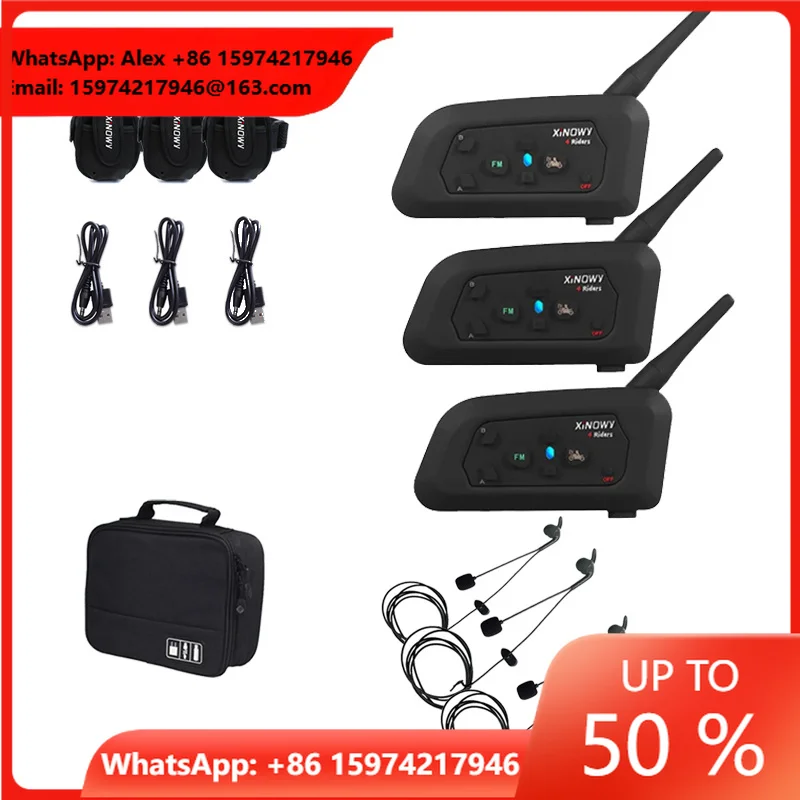 XINOWY 3pcs V4C Motorcycle Referee Headphones BT Intercom Full Duplex 1200m Football In-Ear Headphones With Handbag Intercom