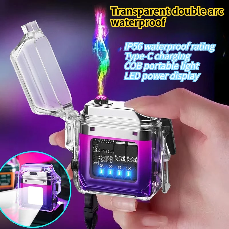 

New Fashionable Household Transparent Double Arc Waterproof Lighter Convenient USB Electronic Fast Charging Illumination Plasma