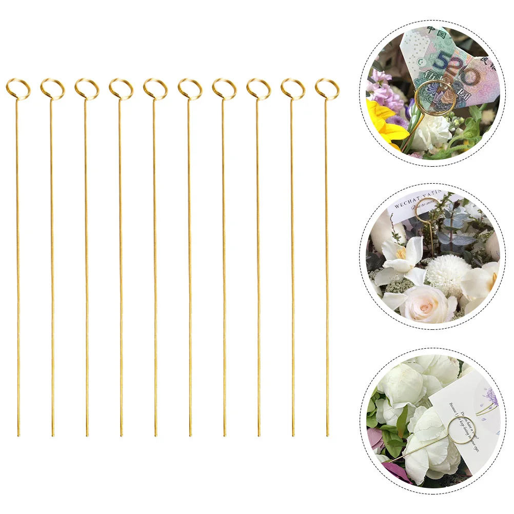 

Badge Lanyard 10 Pieces Gold Round Gift Card Straight Head Flower Picks Golden Clear Postcards