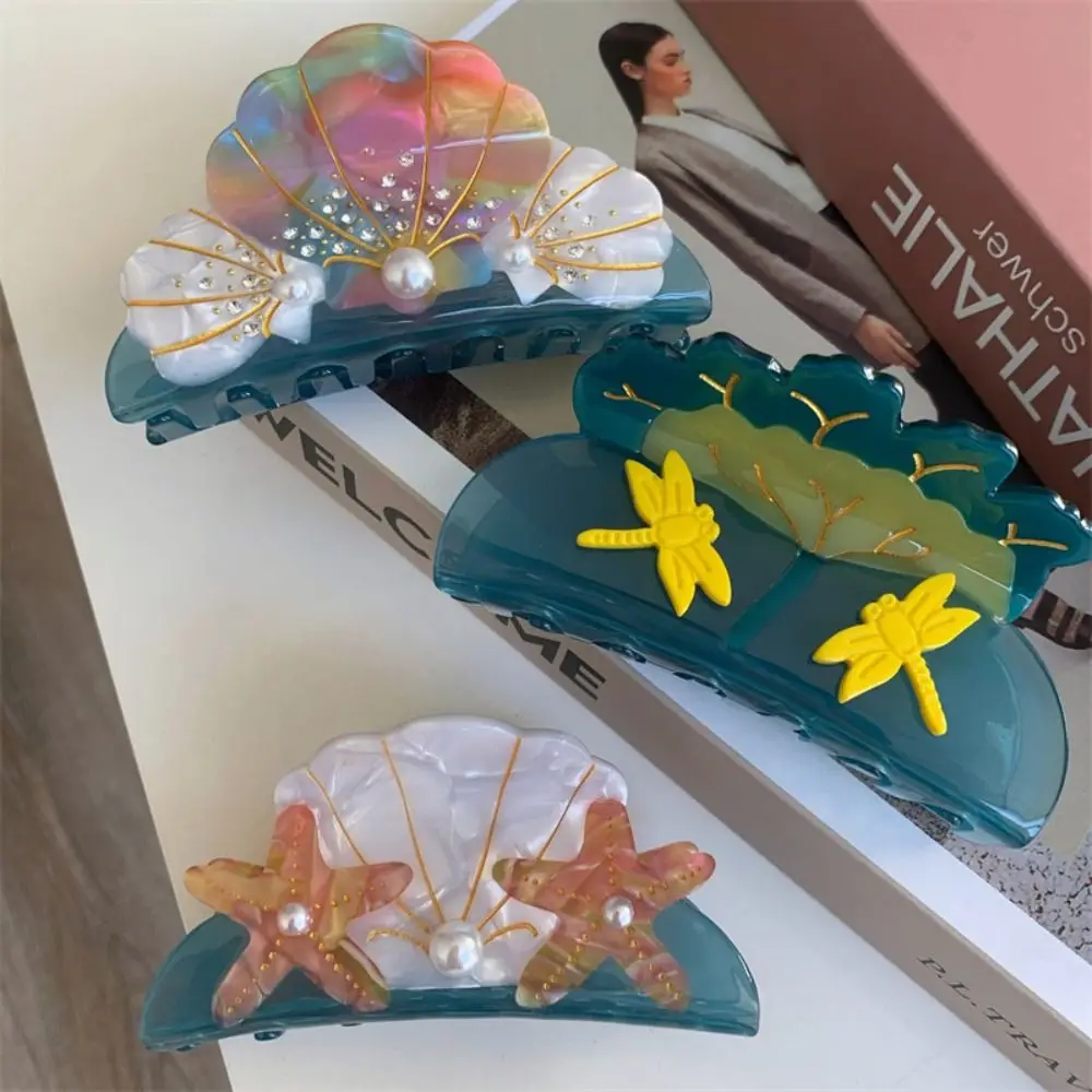 

Elegant Ocean Series Hair Claw Acetic Acid Korean Style Shell Hair Claw High Ponytail Clip Conch Geometry Shark Clip Daily
