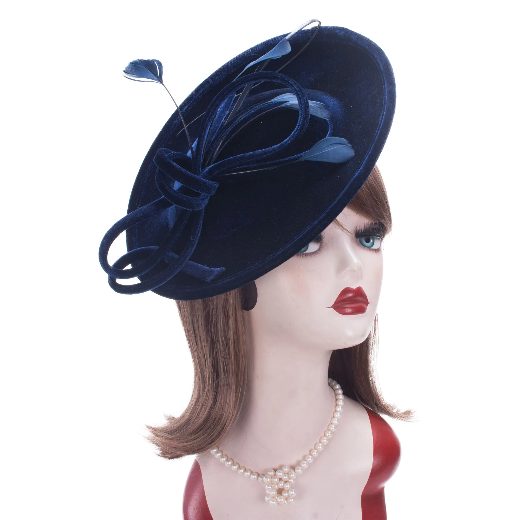 Lawliet elegante Frauen Schleife Samt Hochzeit Anlass Kirche Fascinator Kopf bedeckung Hut a624 – Detail 1