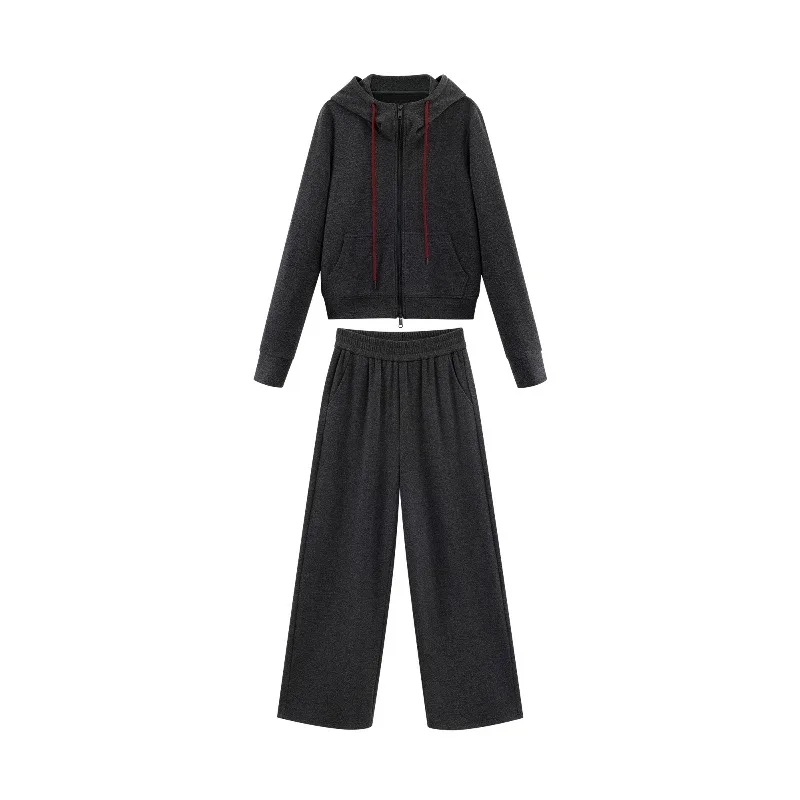 Two Piece Tracksuit Set Casual Zip Up Hoodie and Elastic Waist Wide Leg Pants Women Soft Stretchy Sportswear Outfit for Daily