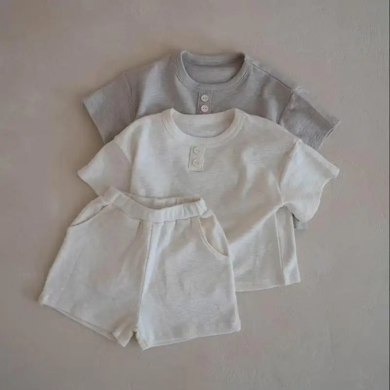 

2025 Summer New Baby Short Sleeve Clothes Set Boy Pajamas Infant Girl Solid T Shirts + Shorts 2pcs Suit Cotton Toddler Outfits