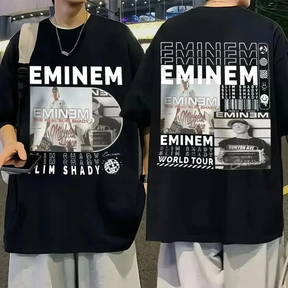 Koszulka z hiphopowy raper Eminem albumem muzycznym światowa trasa prezent dla fanów graficznych mężczyzn kobiet w stylu Vintage oversize klasyczne