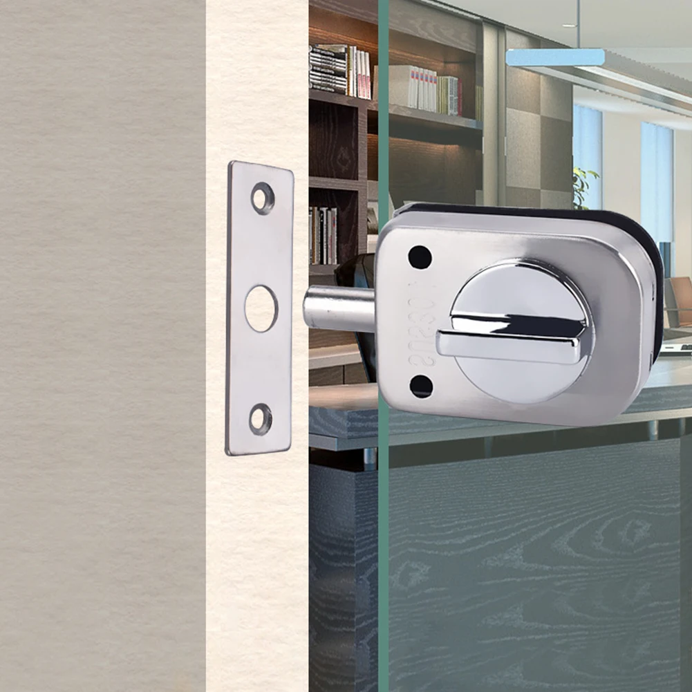 1set Glass Door Lock Glass Display Cabinet Locks Bathroom Balcony Latch  No Need Drilling Easy To Install Home Tool