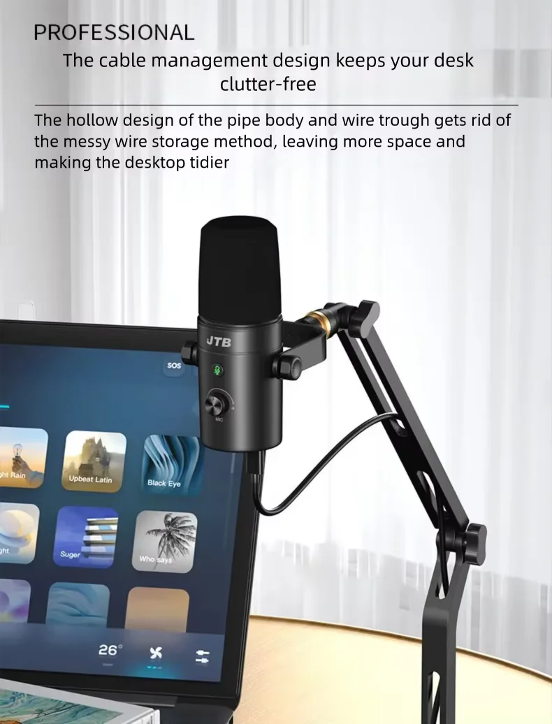Faltbarer Desktop-Mikrofonständer für Aufnahmen, Podcasting, Streaming, Hochleistungs-Mikrofon mit Verstellbarem Metallarm für AM8 K669B SM7B – Detail 9