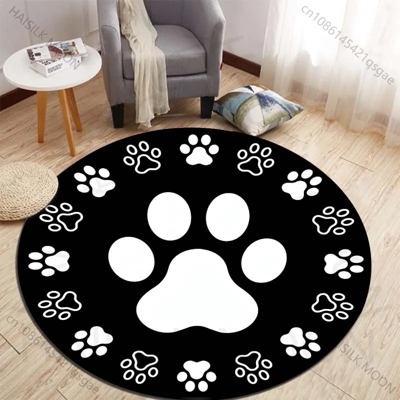 Animal paw print circle design Printed round carpet living room sofa table carpet large pet mat soft round carpet home decor