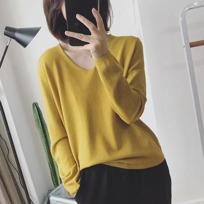 

Loose Long Sve V-Ne Knitwear Women's Base irt Autumn Winter New Sle Casual Faion Slimming Sweater Commute Sle Pu...
