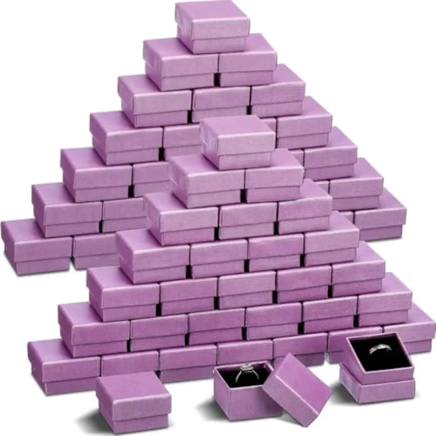 

200 Pcs Jewelry Gift Boxes Bulk Cardboard Ring Earring Box Kraft Square Gift Box with Foam Insert for Packaging Purple Color2 x