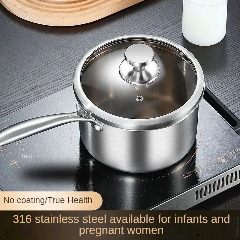 Soup Pot Milk Pot 316 Stainless Steel Pot Non Stick Pots Uncoated Milk Pan for Baby Perfect for Cooking Noodles Milk Steamer