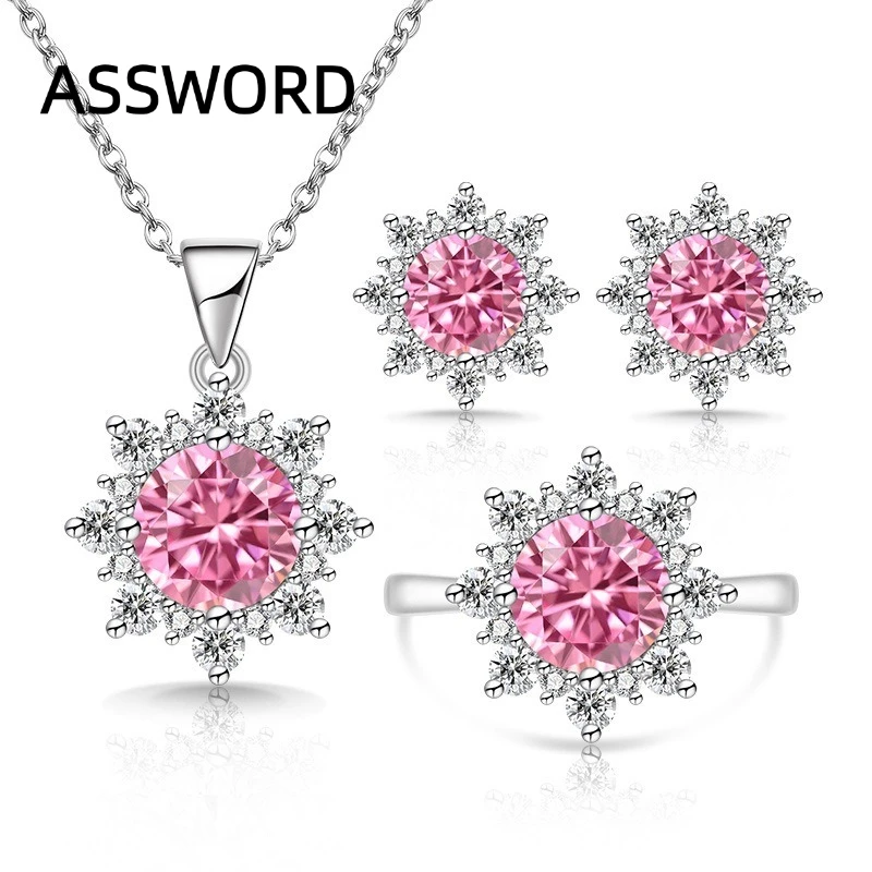925 Sterling Silber Schneeflocken-Halo Cubic Zirkonia Schmuckset für Damen Anhänger Halskette Ring Ohrstecker Hochzeitsschmuck Geschenk – Detail 7