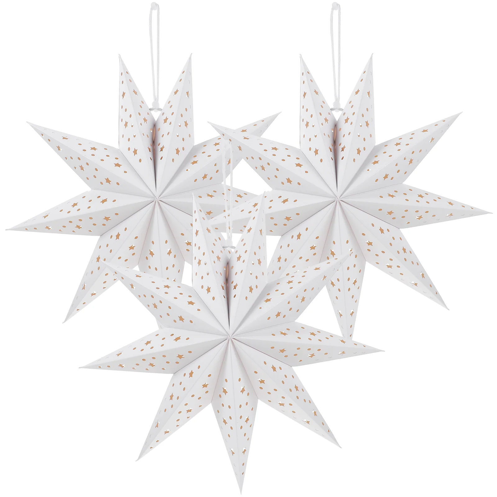 

3 Pcs Star Light Lantern Shade Christmas Lights Outdoor White Large Hanging Paper Stars Decorative Lamp Shades