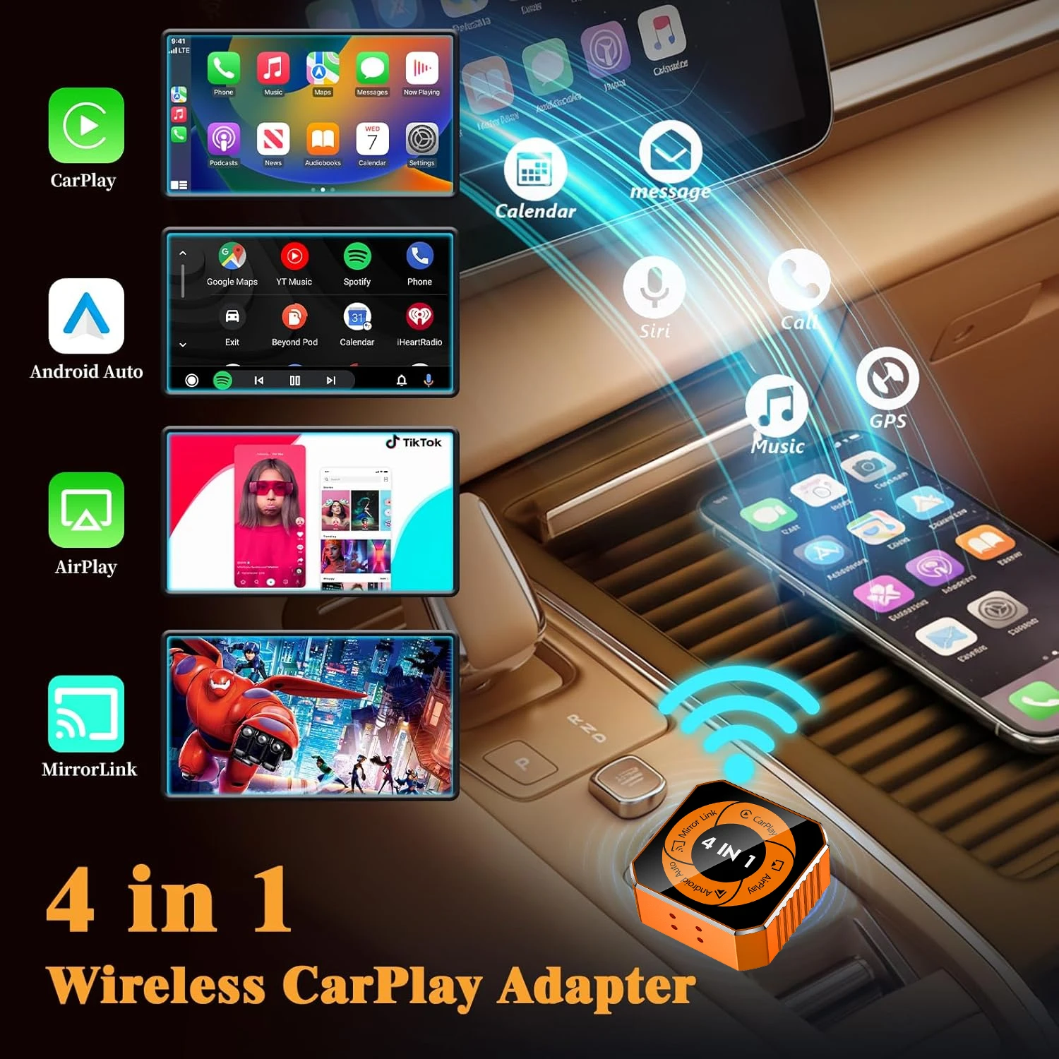 NewNew Upgrade 4-in-1 Wireless Carplay Mirror Link Airplay Adapter Mirror Link Screen Usb Adattatore Car Play 4 in uno for apple