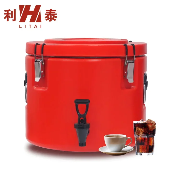 Liyunda Commercial Insulated Bucket Red Large Capacity 3 PCS Set 10-30-50L Round Plastic Ice Cooler Set with SUS 304 Inner Tank