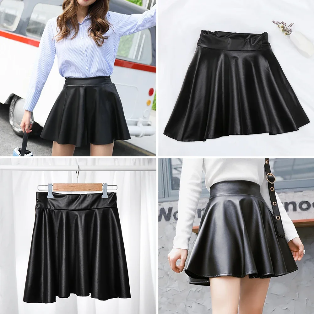 Women Faux Leather Skirts High Waist Elastic Mini Short Skirt Multipurpose For Skater Work Nightclub