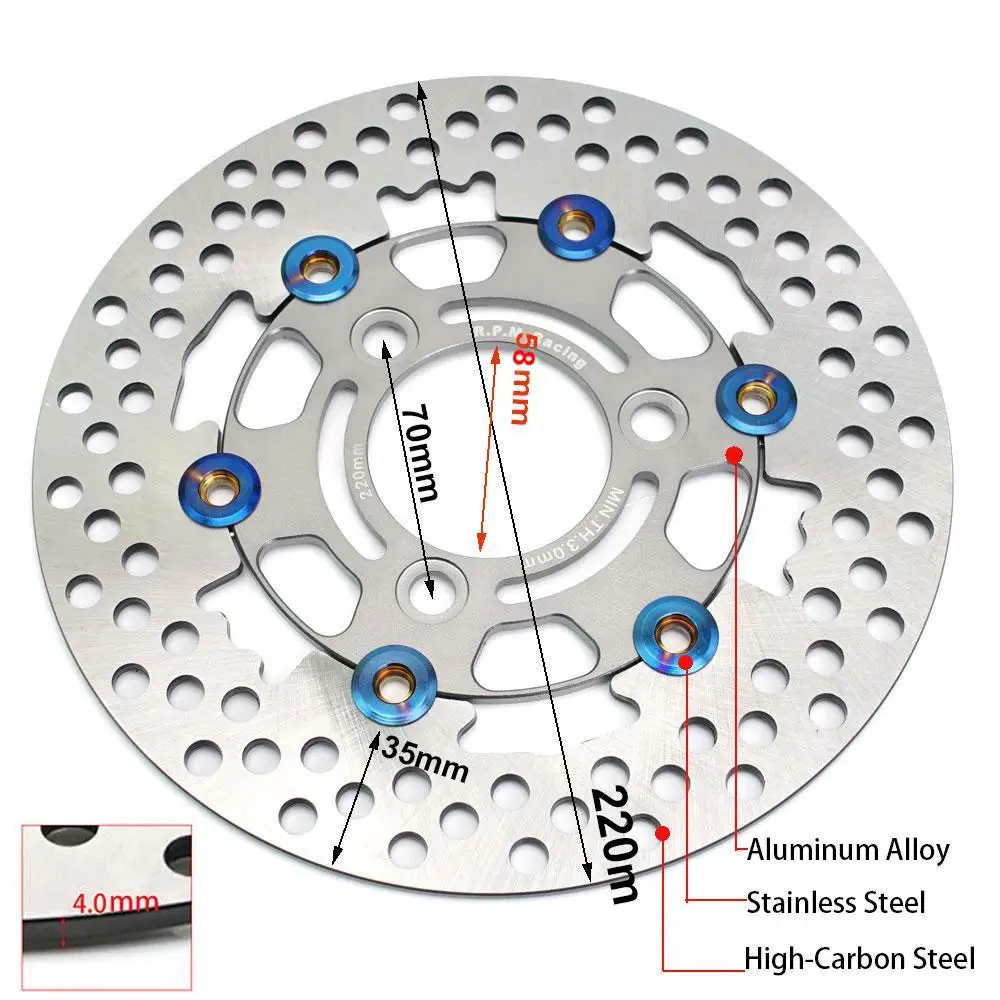 3 Hole Pitching 70mm RPM 220mm Brake Caliper Disc Rotor Disk Floating Universal for Street Bike Pedal Bike Pitbike Honda Yahama