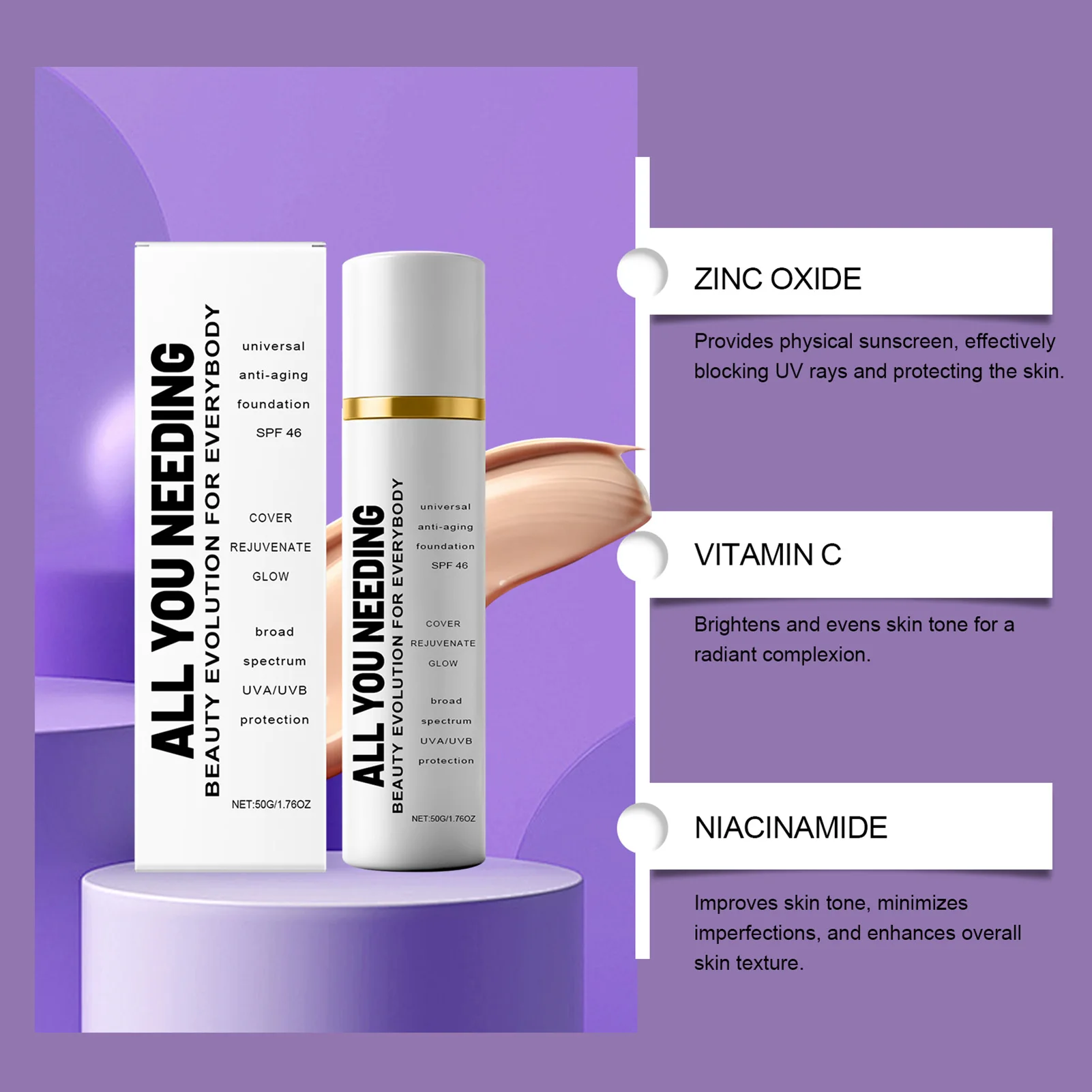 Base ligera SPF46, cobertura de proteccin solar, maquillaje Natural desnudo, base de maquillaje que difumina los poros, ilumina la piel, maquillaje diario