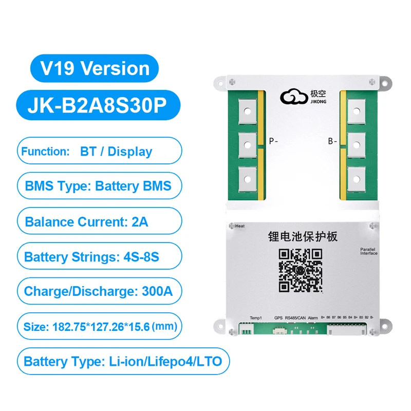 JKBMS B2A8S30P 4S 8S 12V 24V Smart BMS Actieve Balansstroom 300A voor Li-ion LiFePO4 Lto Batterij WARMTE KAN RS485 Parallelle Zoemer