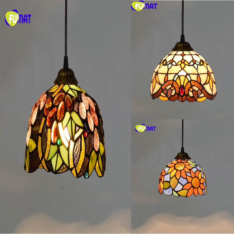 

Tiffany Retro Pendant Light Stained Glass Baroque Grape Sunflower LED Chandelier Dining Room Bar Kitchen Art Decor Hanging Lamp