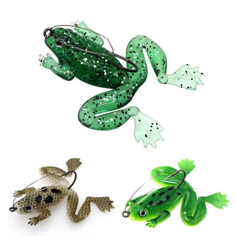 1pc Soft Lures 3D Eyes Artificial Silicone Frog Bait With Hook For Catfish Perch Bass Pike Fishing Tackle