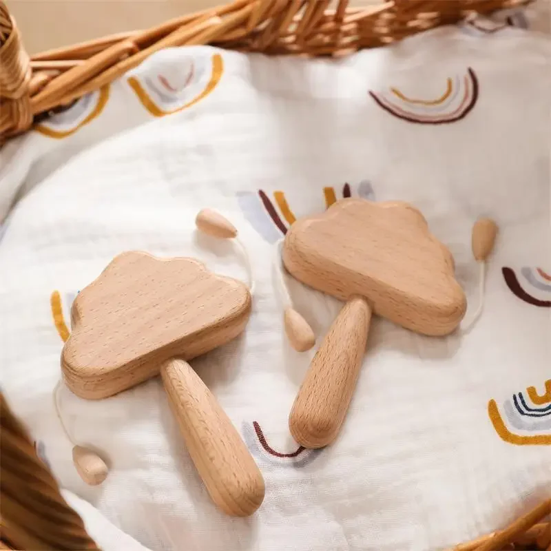 1 unidad de sonajero de nube de madera Natural, juguetes interactivos para bebés, accesorios seguros no tóxicos para recién nacidos, juguete para 0-12 meses