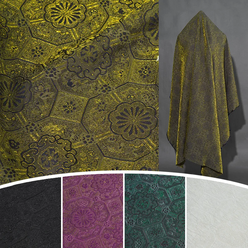 

Геометрическая цветочная шифоновая жаккардовая ткань для шитья своими руками, материал в этническом стиле, рельефный жаккард для платьев, ципао, дизайнерская ткань для одежды