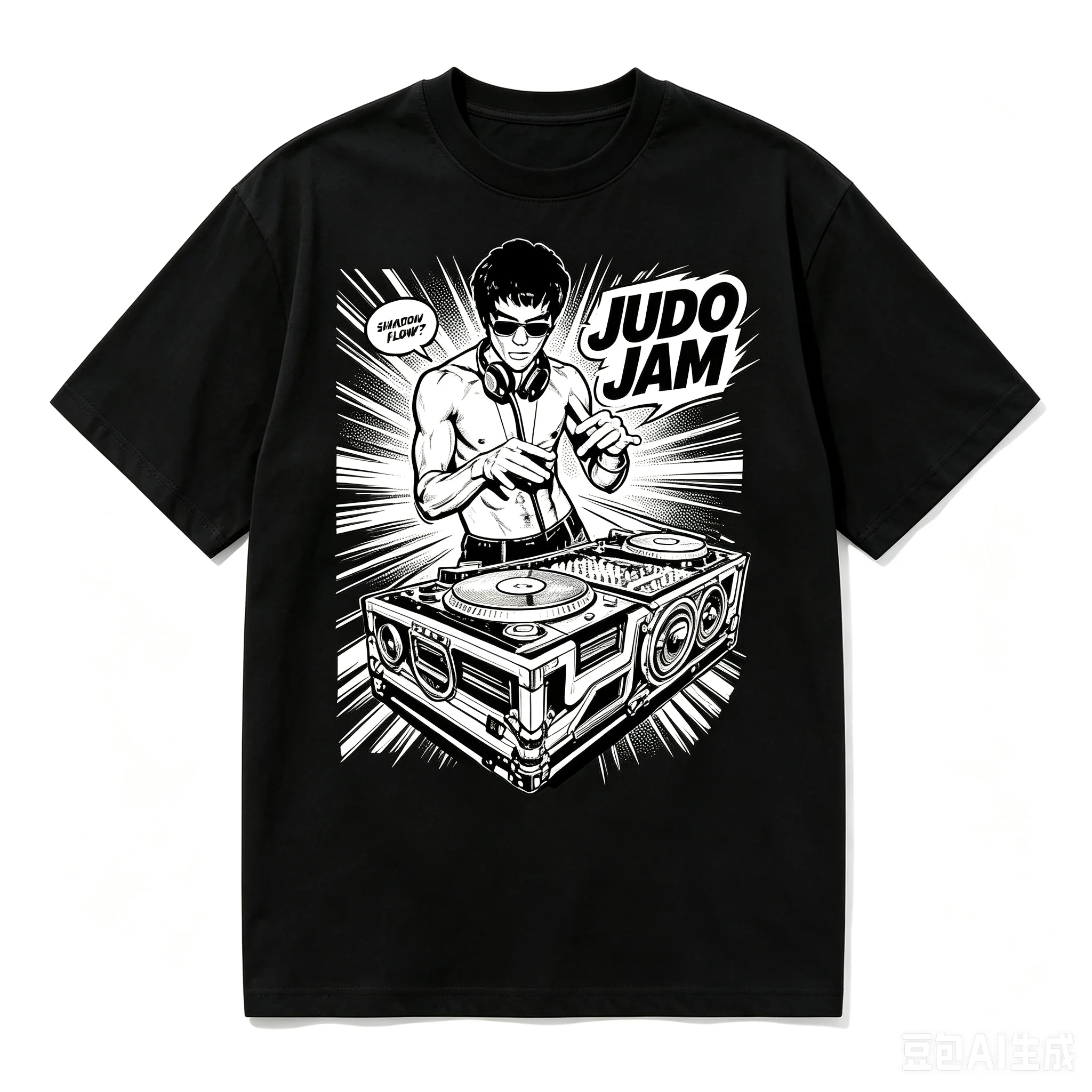 Pop Art Vintage DJ Figure Judo Jam Graphic Tee Retro Comic Explosion Oversized Crew Neck Summer Tshirt