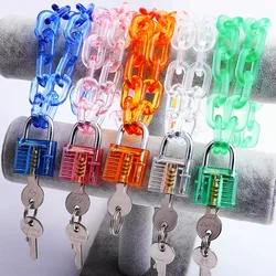 FishSheep Rock Acrylic Clear Lock Pendant Necklace for Women Pink Resin Padlock Long Transparent Chain Choker Necklace Jewelry