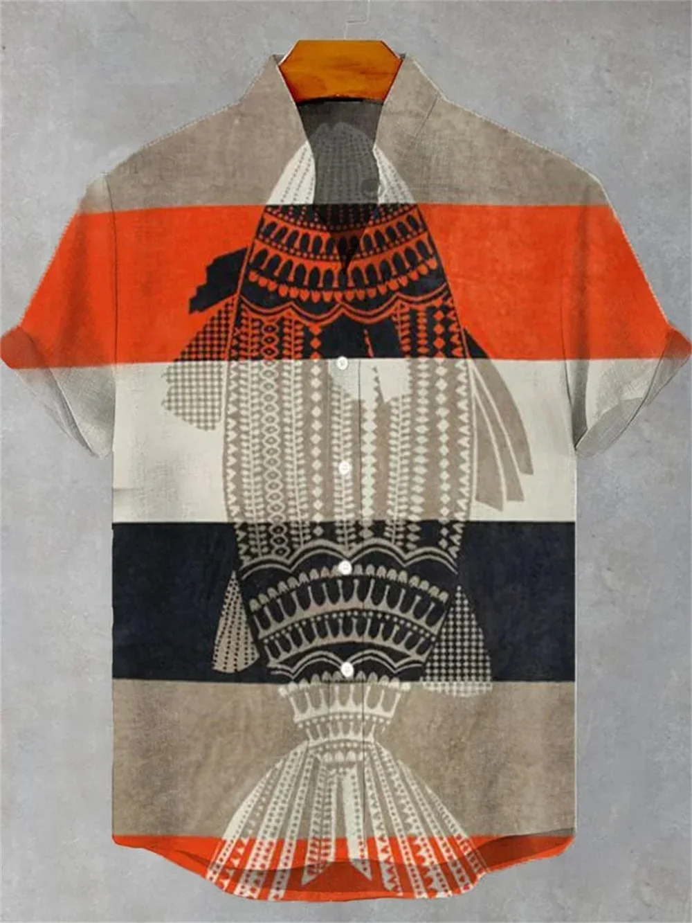 Men's Simple Retro Multi-color Fish and Animal 3D Printed Shirt Short-sleeved Lapel Light and Breathable Business Casual Party