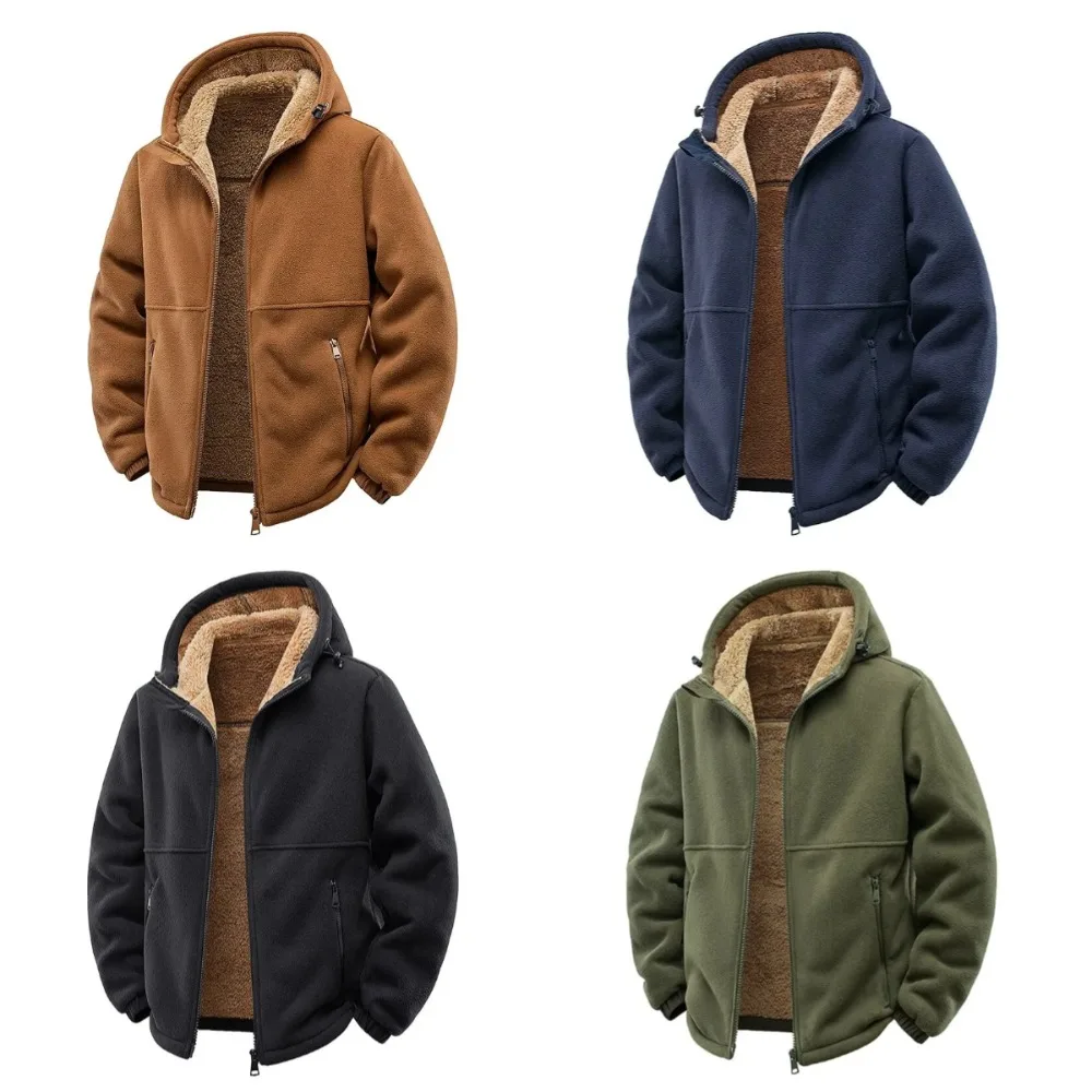 

New Autumn and Winter Fashion Solid Color Thick Warm Lamb Wool Jacket for Men's Casual Loose Sports Windproof Plus Size Jacket