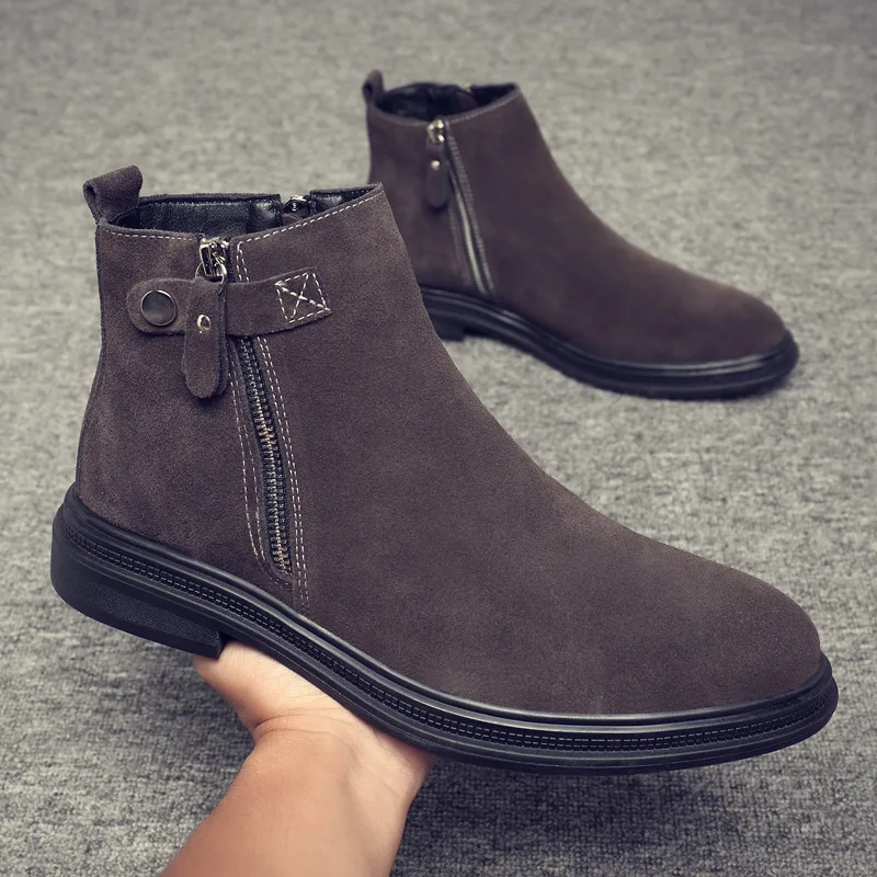 

Men's Genuine Leather Chelsea Boots British Style Suede Leather Men's Shoes Autumn Winter New Cowhide Suede Short Boots
