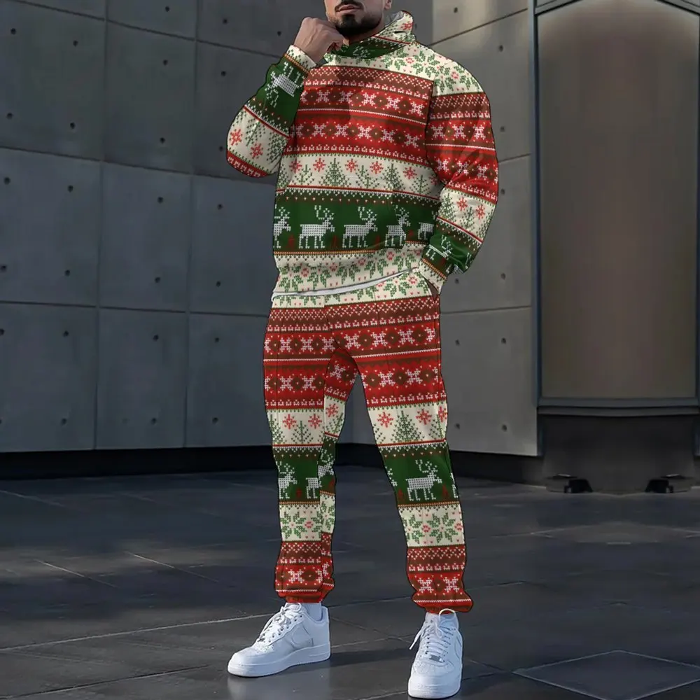 2024 New Christmas Casual Loose Hooded Men\'s Sweater Set sweatpants coats suits for men hoodies