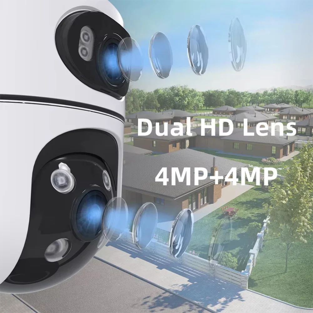 屋外ワイヤレス 4K 8MP HD セキュリティ IP カメラデュアルレンズ外部 Wifi PTZ カメラ自動追跡街路監視カメラ iCsee
