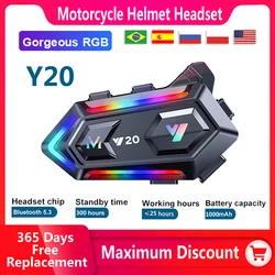 Bluetooth 5.3 Y20 Motorcycle Helmet Headset For Riders Waterproof 1000mAh Interphone Phone Device Communicator Speakers