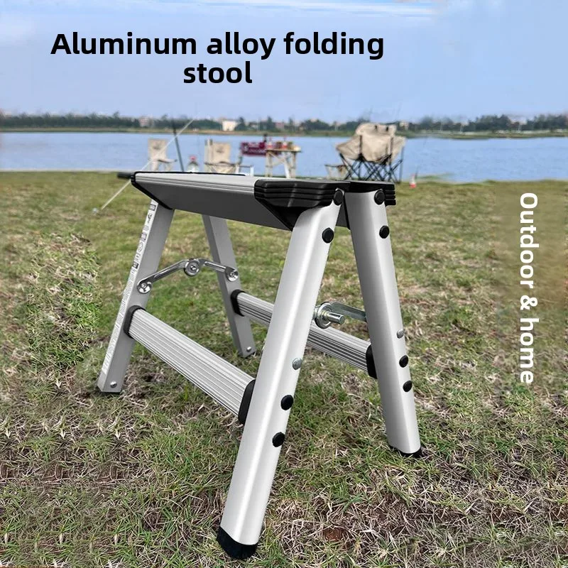 `Step Stools Step Ladders Kitchen Furniture, 3‑Step Herringbone Folding Ladder, Aluminum Alloy Lightweight Outdoor Fishing Stool
