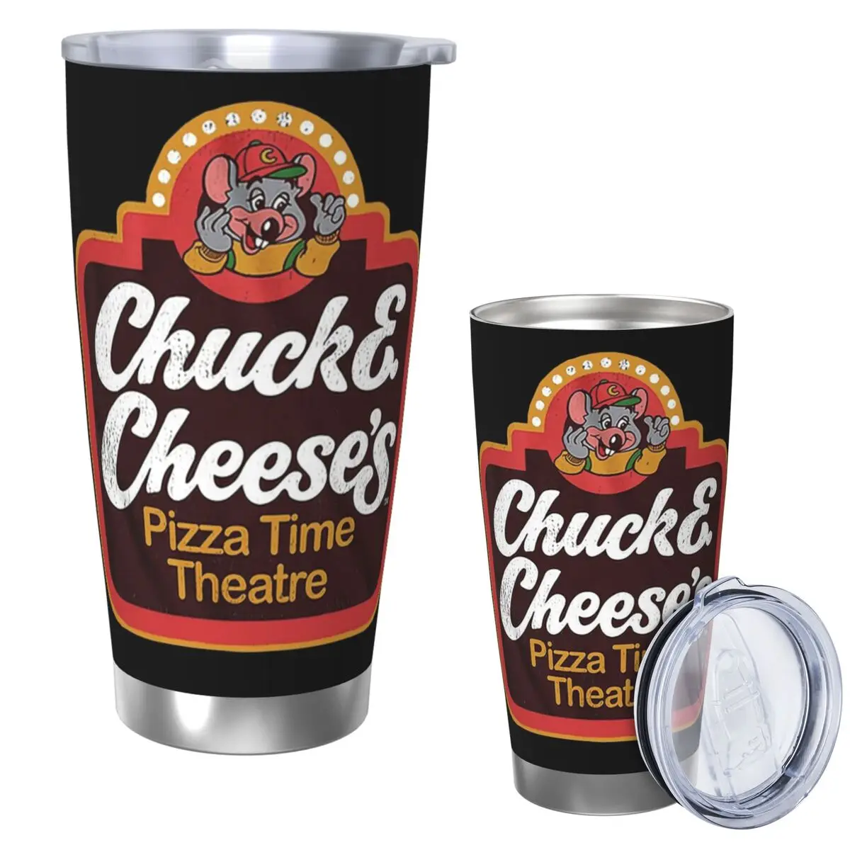 

Chuck E Cheeses Pizza Time Theater Stainless Steel Tumbler Vacuum Insulated Mug Thermal Cold Cup Straw With Lid 20oz