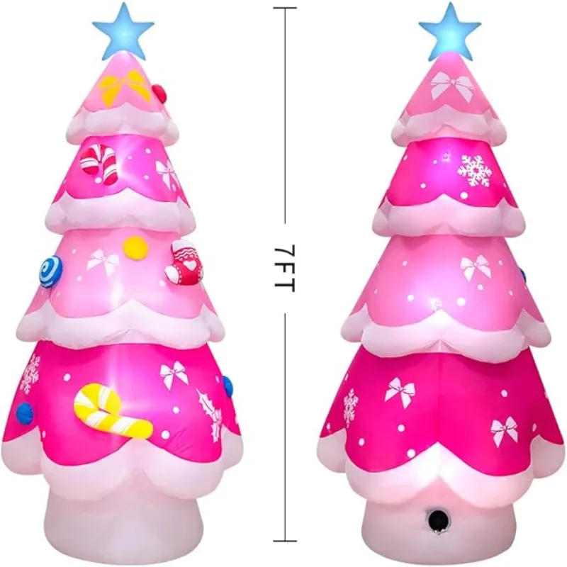زينة وردية عملاقة قابلة للنفخ لشجرة عيد الميلاد أضواء LED نمط الحلوى في الهواء الطلق عطلة ساحة ديكور Airblown زينة عيد الميلاد #5