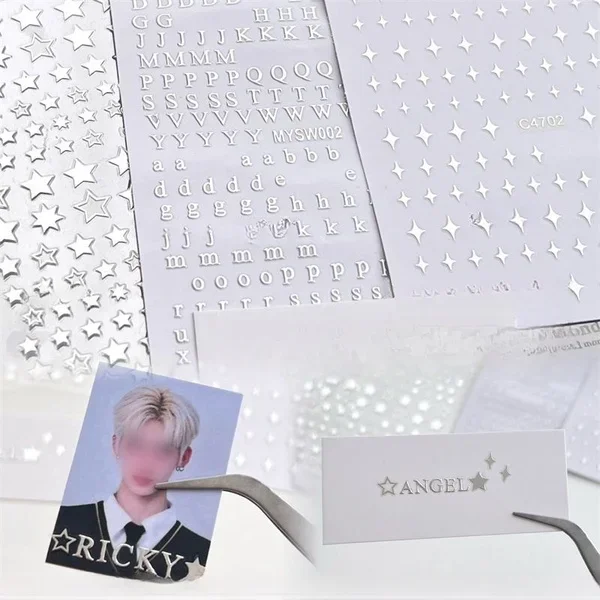 New Arrival 3pcs Set Silver Letters + Starburst + Star Toploader Decorative Stickers Stationery image 5