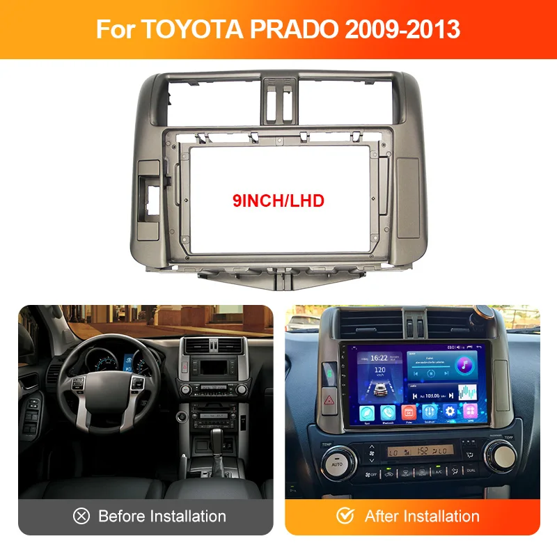 For TOYOTA Prado LHD 2009-2013 9 Inch Car DVD Stereo Radio Frame Dash Panel Head Unit Navigation Fascia