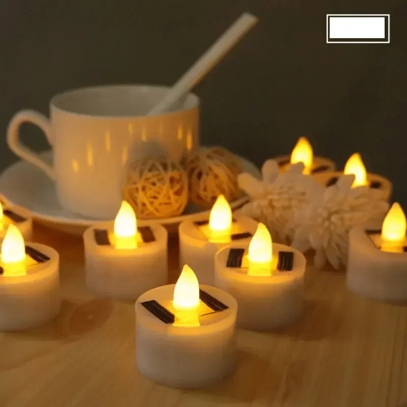 18 Pieces Plastic Solar Energy Candle Yellow Light Power LED Flameless Electronic Tea Lights Lamp For Outdoor