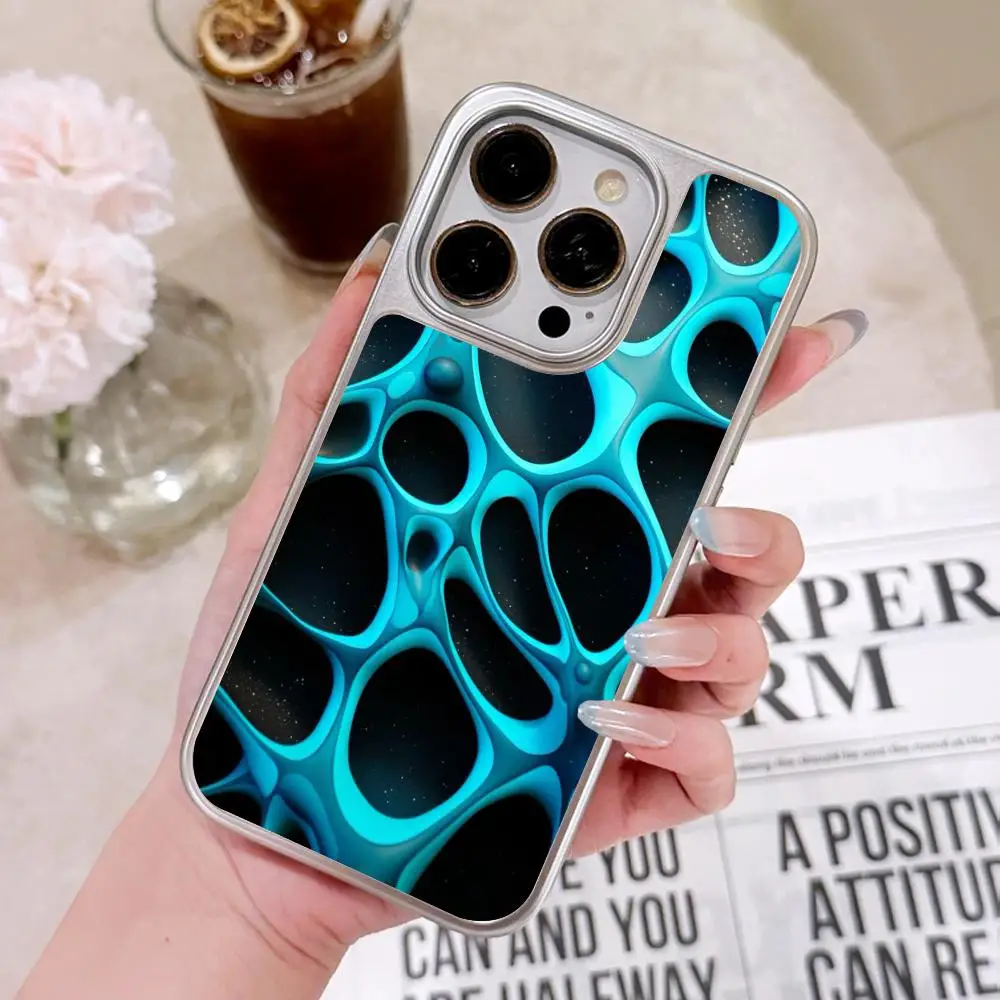 

Technology Texture Beehive Phone Case for iPhone 17 16 15 14 13 12 11 Air Pro Max Plus Silver Plating Colorful Cover Luxury