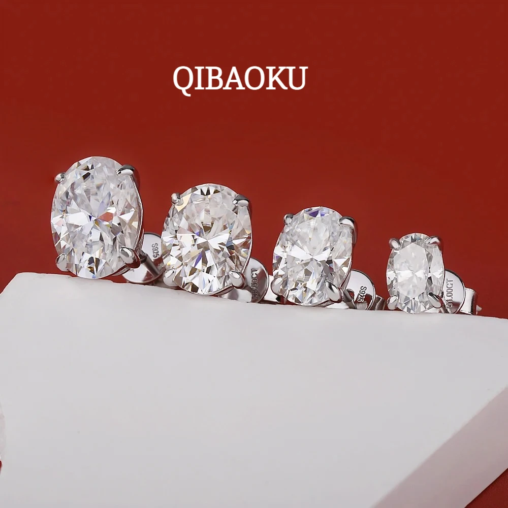 QIBAOKU 1-4Carat Oval Cut Moissanite Stud Earrings S925 Silver GRA Certified Diamomd Ear Studs for Women Wedding Gift Jewelry