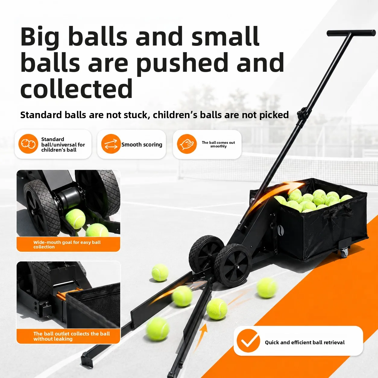 Portable Foldable Tennis Ball Picker, Large Capacity Collector, Mini Cart for Training, 50 Balls Storage, Easy to Use