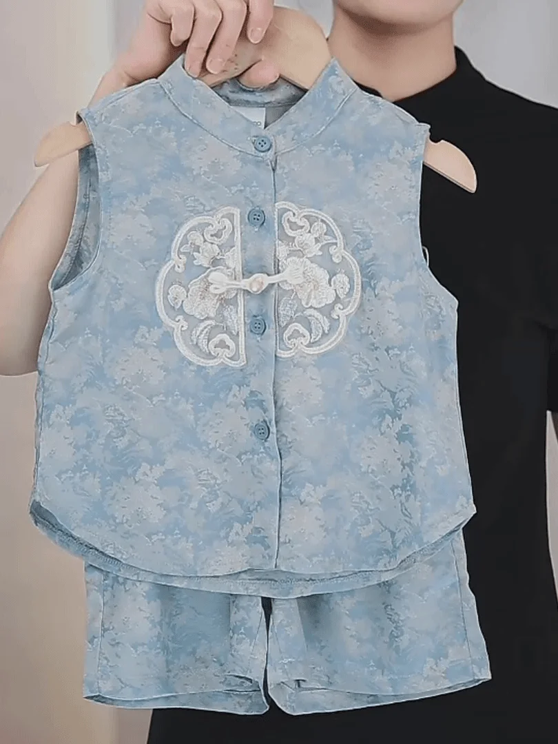 남아 여름 한푸 의류 세트 2024 신상 면 조끼 반바 - Summer Clothing Boys 리뷰 및 가격