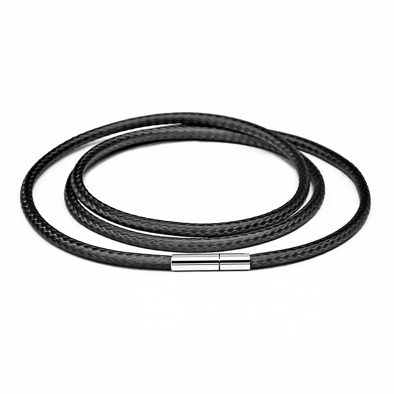 1/1.5/2mm 3mm Black Leather Necklace Cord Wax Rope Lace Chain with Stainless Steel Rotary Clasp Connectors DIY Necklaces Jewelry